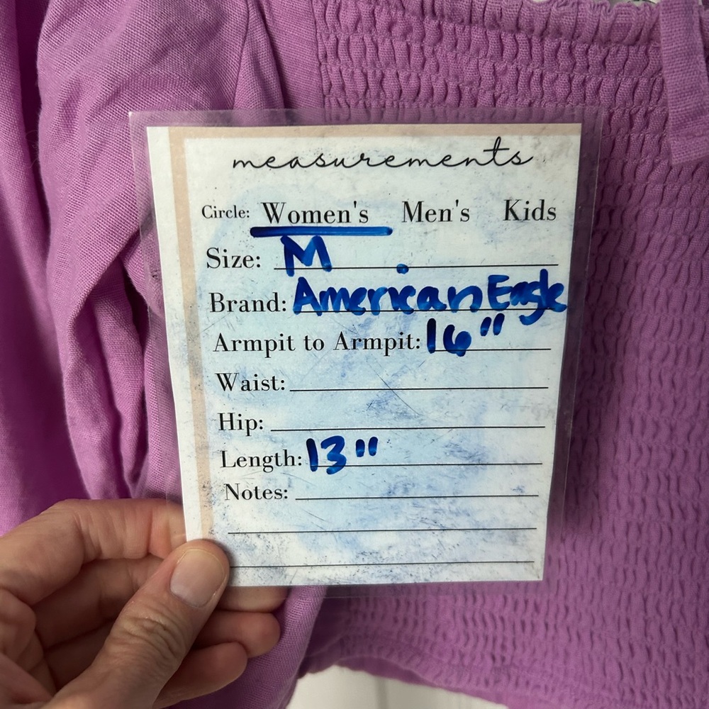 American Eagle Purple Linen Button Crop Puff Sleeve Top Size Medium - Picture 4 of 10